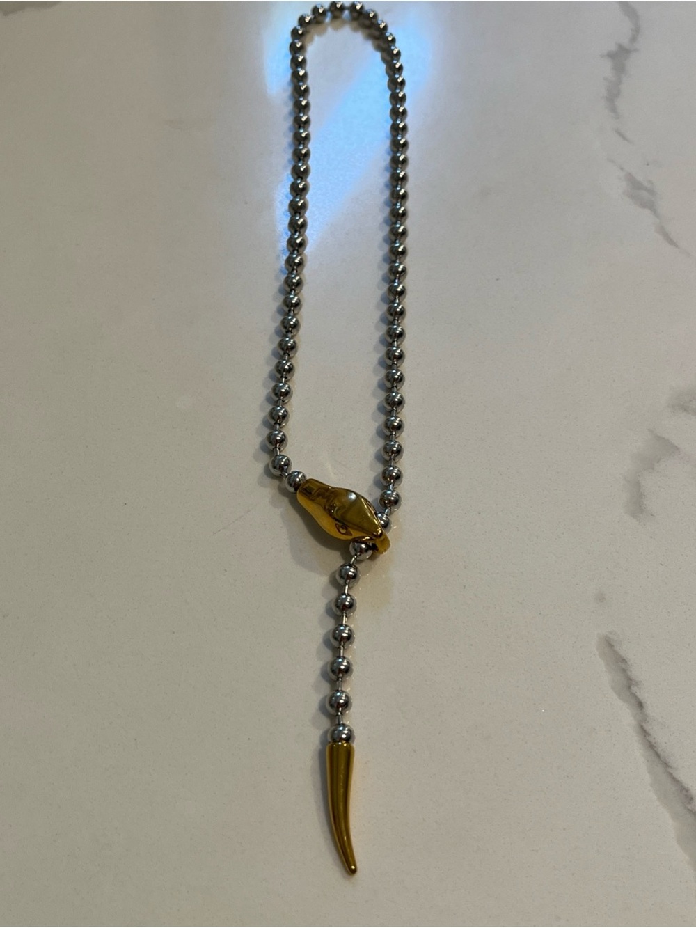 Gold/Silver Snake Lariat Shot Bead Necklace Adjustable